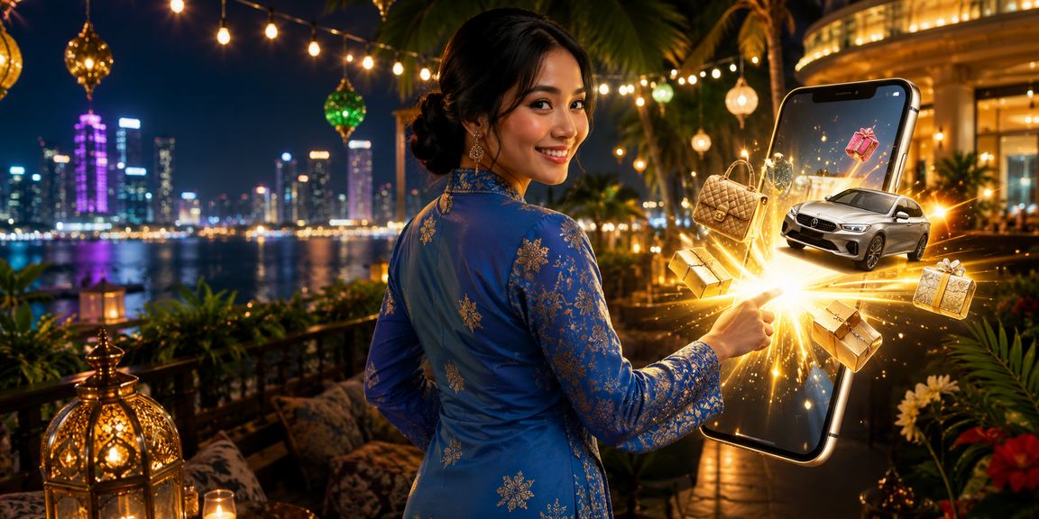 Pemain kasino mudah alih di Johor Bahru berpakaian baju kurung menikmati permainan dalam talian